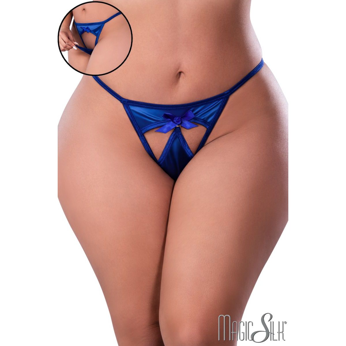 Four-way stretch mesh G-string with a decorative bow and a detachable front.