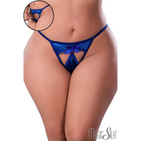 Four-way stretch mesh G-string with a decorative bow and a detachable front.