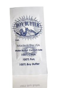 white foil pack of boy butter clear lube