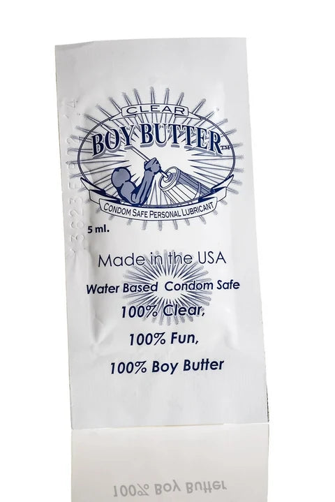 white foil pack of boy butter clear lube