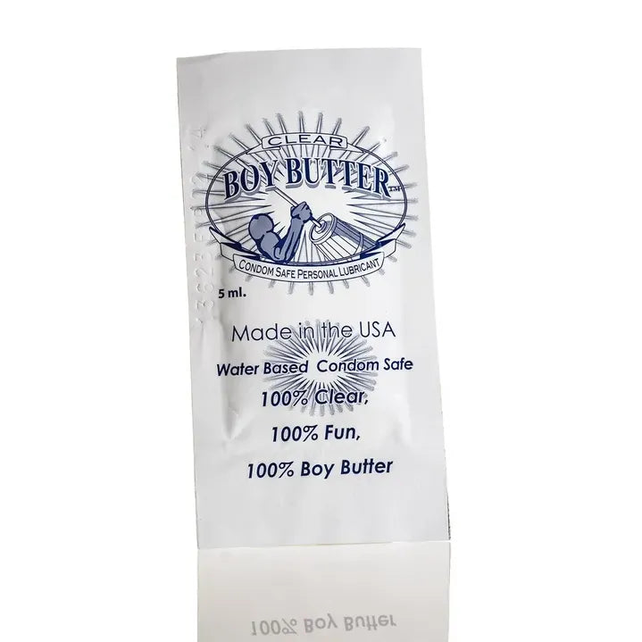 white foil pack of boy butter clear lube