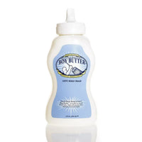 blue and white squeeze bottle of boy butter h20 lube