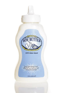 blue and white squeeze bottle of boy butter h20 lube
