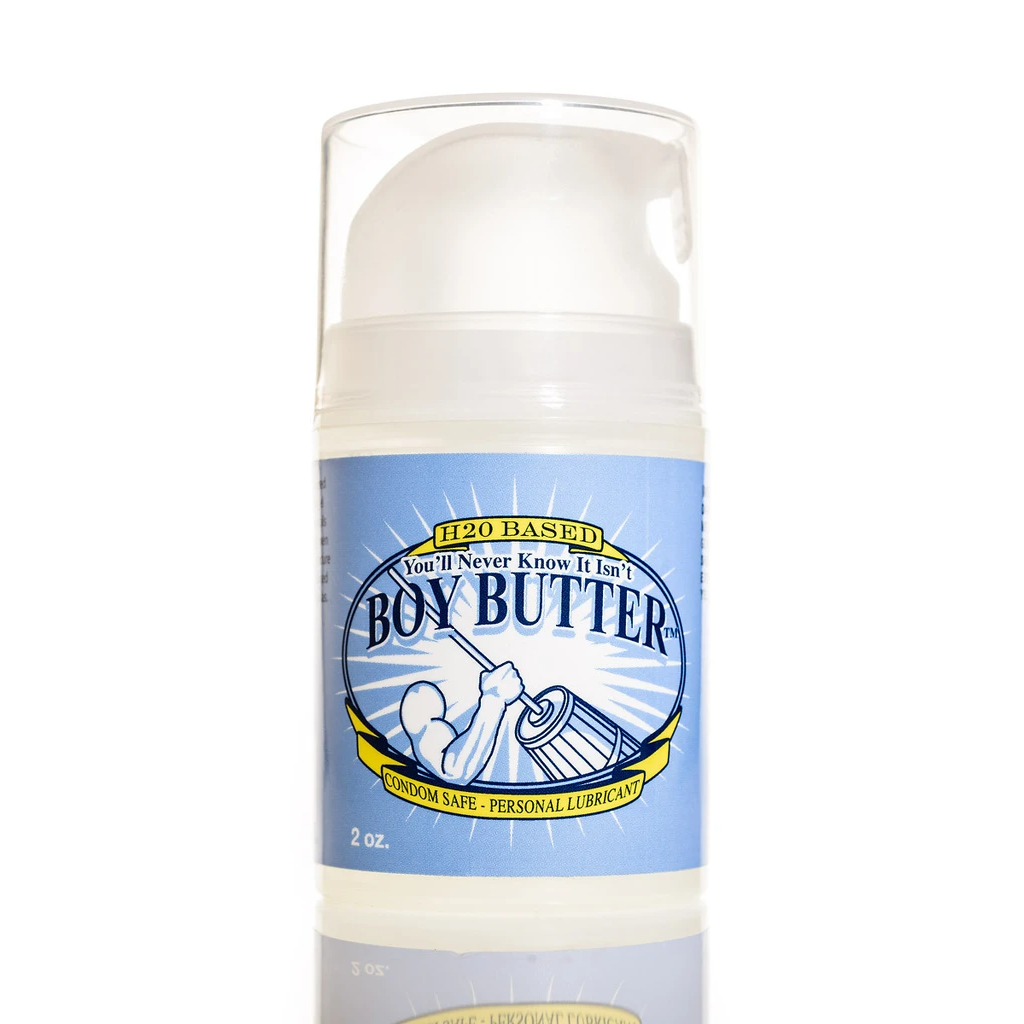 blue and white pump bottle of boy butter h20 lube