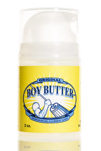 a pump bottle in white and yellow with brand boy butter original formula lube