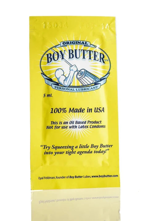 yellow foil pack of boy butter original formula lube