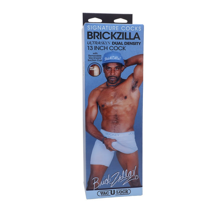 Product packaging for 'Brickzilla' with a model wearing underwear on a white background