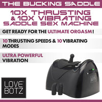 Sex machine with promotional text and Love Botz branding on a white background