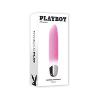 pink sleek vibrator with silver base on box packaging 