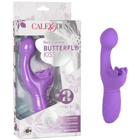 purple vibrator with bulb head and has butterfly clitoral tickler