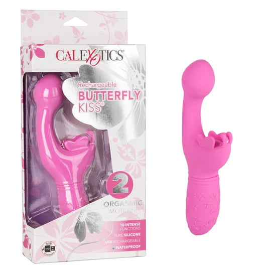 pink vibrator with bulb head and has butterfly clitoral tickler