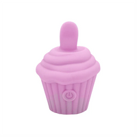 Pink cupcake vibrator with tongue sticking out on top