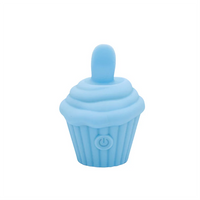 blue cupcake vibrator with tongue sticking out on top