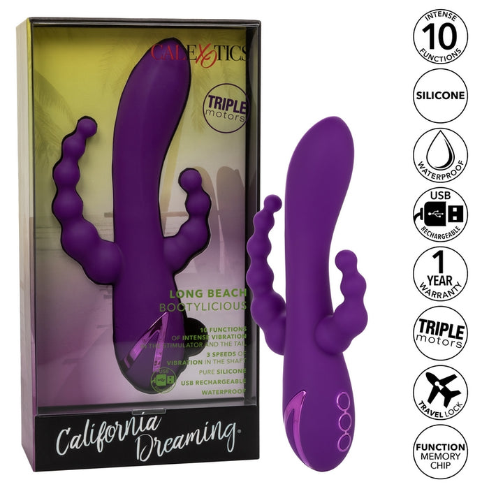purple double penetration toy with beads for clitoral pleasure and anal beads