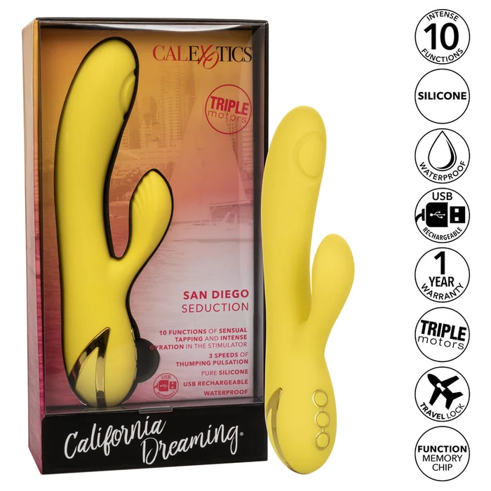 yellow vibrator with clitoral stimulator