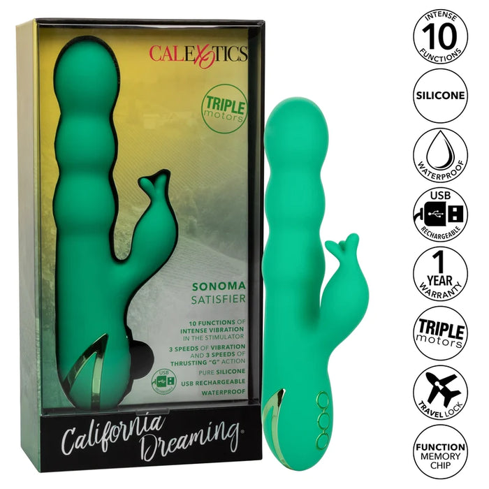 green vibrator with bumps and clit tickler