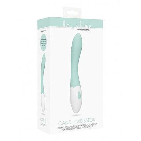 white handle with green curved outwards vibrator