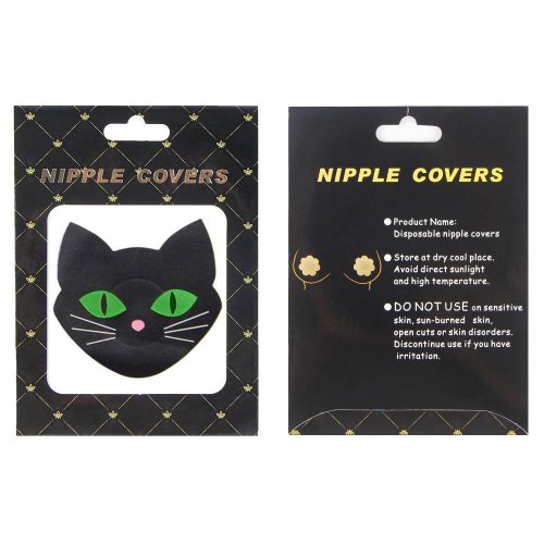 Nipple covers packaging with a black cat illustration on a white background