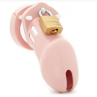 pink penis cock cage with gold padlock