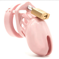 penis cock cage in pink with gold padlock