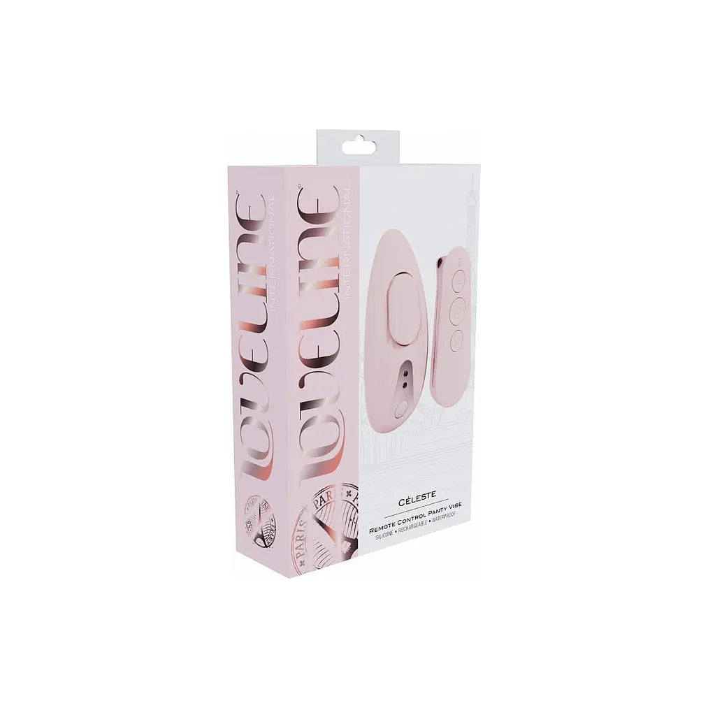 remote control panty vibrator in pink, on box packaging