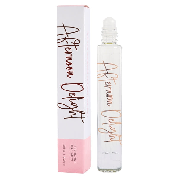 Perfume bottle and packaging of 'Afternoon Delight' on a white background