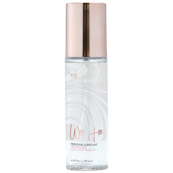 Bottle of personal lubricant with a rose gold cap on a white background