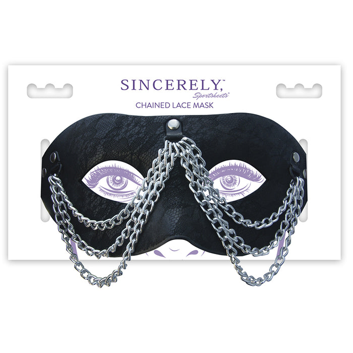 black lace mask with chains dropped over