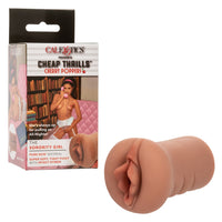 beige vagina masturbator desiged with the sorority girl theme. beside box packaging