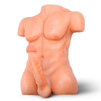 Realistic silicone mold of a human male torso on a white background