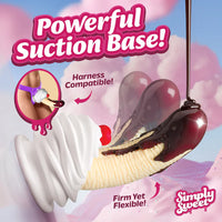 Product advertisement for a 'Powerful Suction Base' with banana split design on a colorful background.