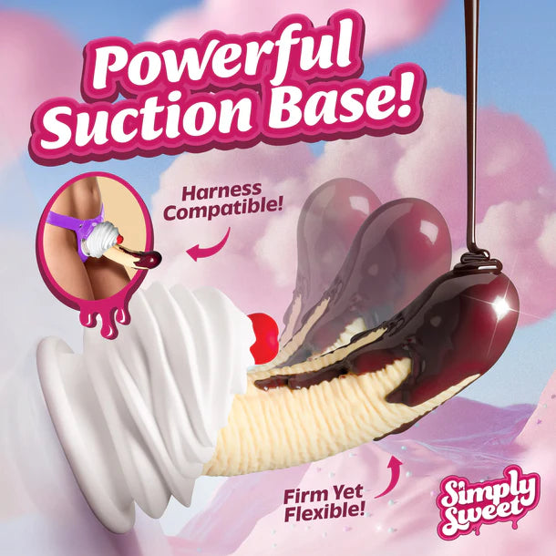 Product advertisement for a 'Powerful Suction Base' with banana split design on a colorful background.