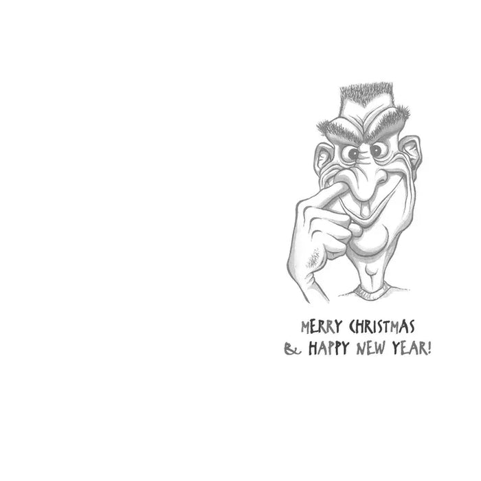 Cartoon character , 'Merry Christmas & Happy New Year' text on a white background