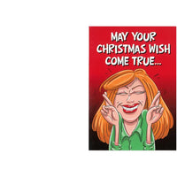 Cartoon woman with a red background and text 'May your Christmas wish come true'.