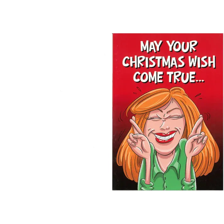Cartoon woman with a red background and text 'May your Christmas wish come true'.