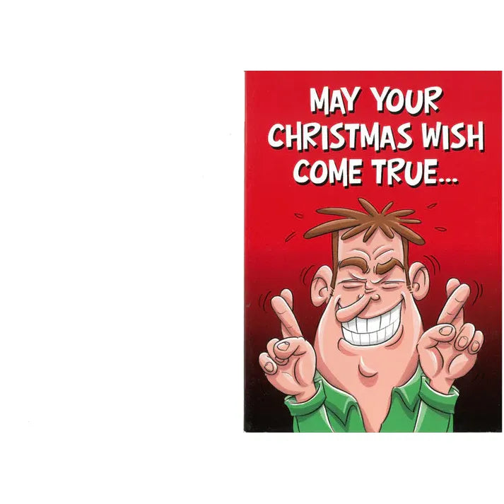 Cartoon character with a red background and text 'May your Christmas wish come true...'