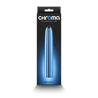 blue metallic sleek vibrator on black box