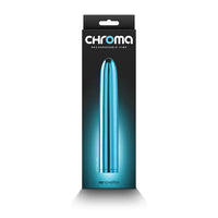 turquoise metallic sleek vibrator on black box