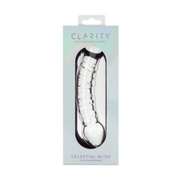 glass ribbed double ended dildo in box package