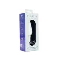 Clarity Utopian Floret glass anal plug packaging on a white background