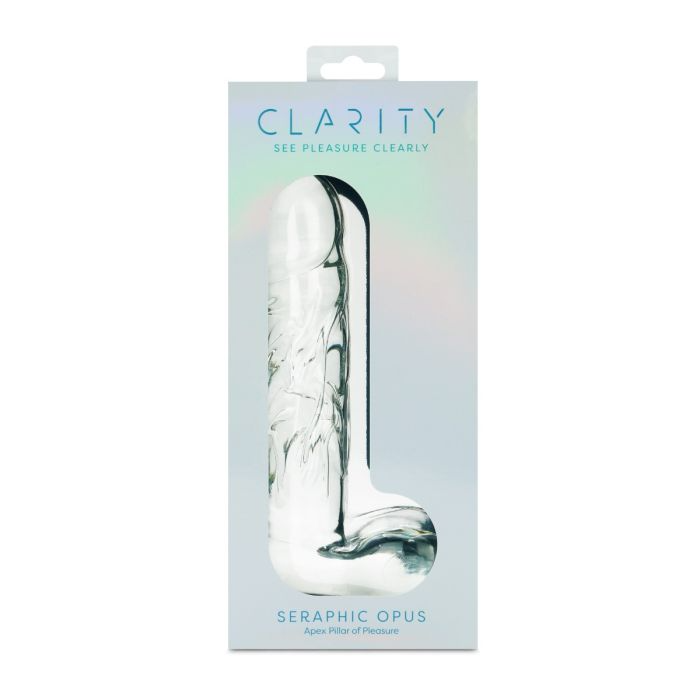 glass dildo with balls in packaging