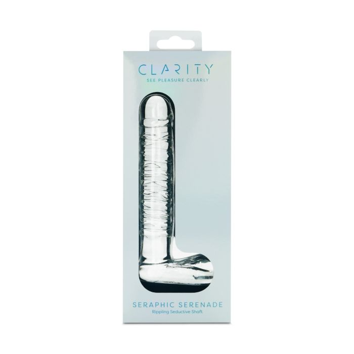 glass dildo with balls in packaging