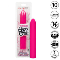 pink 7inches sleek classic vibrator beside box