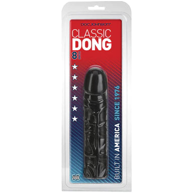 a black penis shaped dildo shown in its plastic packaging