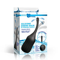 CleanStream Silicone Enema Bulb packaging box, featuring a black silicone bulb with a 5-jet nozzle, shown on a white background with a soft reflection.