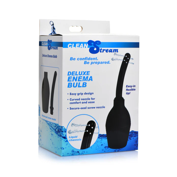 Package of CleanStream Deluxe Enema Bulb with blue and white design