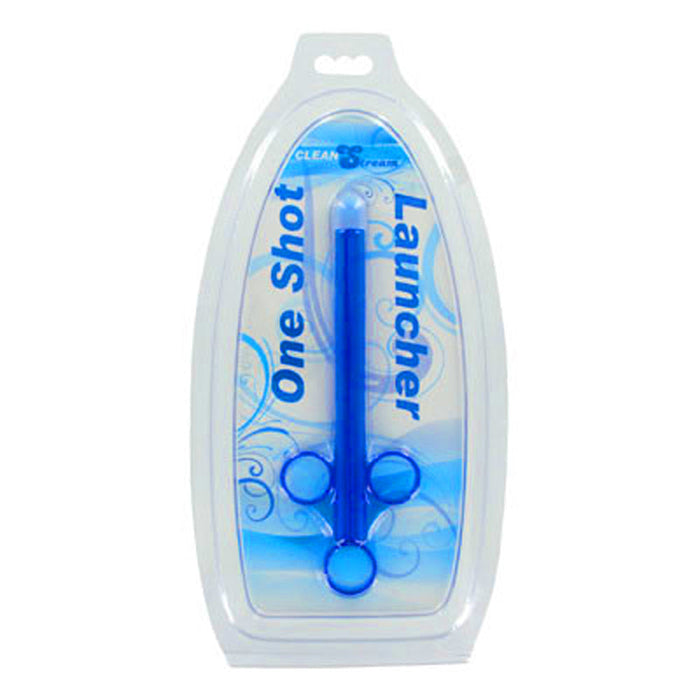 Blue 'One Shot Launcher' in clear packaging on a white background