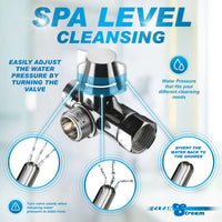 Spa level cleansing valve with water pressure adjustment instructions on a white background