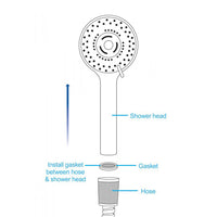Diagram of a shower head assembly with labeled parts on a white background