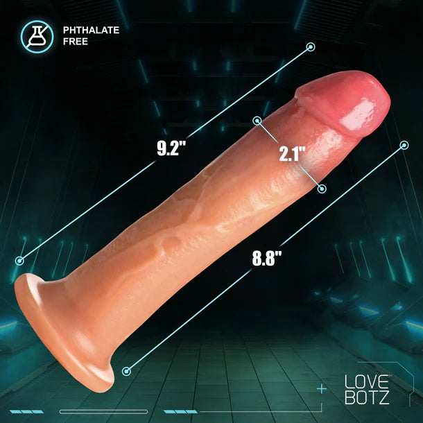 Product with measurements and 'Love Botz' branding on a dark background